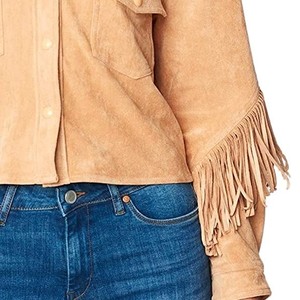 Blouson Bomber Rose en Cuir Véritable Imperméable à Franges, Col Montant, Manches Longues, Longueur Standard, Hiver Automne, pour Femme, Finition Soignée - Product Image 2