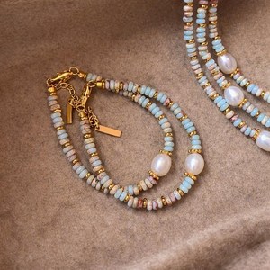 Multicolor Gemstone Pearl Bracelet Dainty Beaded Stacking Jewelry 925 Sterling Silver 14K Gold Plated - Product Image 2