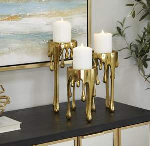 Porte-bougie en aluminium au design luxueux effet goutte d'or, support décoratif moderne pour bougies piliers, pour la décoration de la maison et du salon - Product Image 2