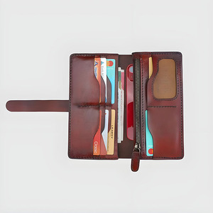 Portefeuille long bifold en cuir véritable pour homme, marron, fait main, décontracté, avec poche zippée et fenêtre pour carte d'identité - Product Image 3