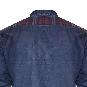Men's Washed Denim <b>Shirt</b> Long Sleeve Button Down Plaid <b>Patchwork</b> Casual Cotton Jean <b>Shirt</b> with Chest Pockets - Product Image 4