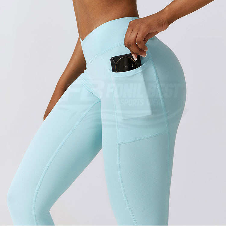 Wholesale High Quality Solid High Waist Tummy Control Breathable Full Length Yoga Legging Pocket Four-Way Stretch 220g