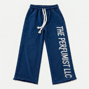 Pantalon décontracté vintage en coton épais 100 % avec strass, taille mi-haute, jambe large, taille élastique, personnalisable pour femme - Product Image 1