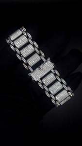 26mm Lab Grown diamond <b>Bracelet</b> <b>Solid</b> 10K Gold 925 <b>Silver</b> Baguette and Round VVS1 Iced Out Wristwear Pass Diamond Heavy Custom - Product Image 2