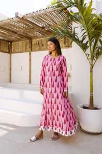Vestido Largo de Verano Casual con Estampado Floral Rosa, Cintura Natural, Manga Larga, Corte Holgado y Estilo Romántico - Product Image 3