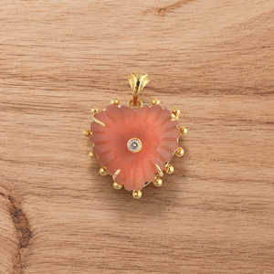 Pêche naturelle pierre de lune sculpture coeur pendentif perlé designer griffe boucle pendentif laiton 18k plaqué or pendentif bijoux de mode - Product Image 4