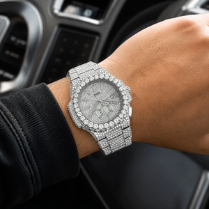 Montre mécanique de luxe de haute qualité avec moissanite glacée, bracelet en acier inoxydable, cadran en verre, analogique, unisexe, style hip-hop - Product Image 6
