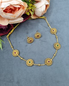 Round Stone Flower Designer Necklace <b>Set</b> With Stud Earrings Minimal <b>Jewellery</b> <b>Set</b> <b>For</b> Womens Artificial Imitation <b>Jewellery</b> <b>Set</b> - Product Image 1