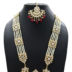 Indian Stylish Layered Pearl Rani Haar Long Kundan Necklace Jewellery Set Wedding Engagement Party Gift Antique Gold Plated - Product Image 3