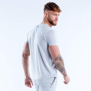 T-shirts de sport pour hommes à manches courtes, col rond, séchage rapide, coupe ajustée, haute performance, couleur platine, décontractés, vente en gros, tendance du moment - Product Image 2