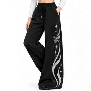 <b>Womens</b> Embroidered Fleece Flare <b>Trousers</b> Wide Leg <b>Winter</b> Sweatpants Custom Wholesale Manufacturer OEM ODM Private Label Clothing - Product Image 2