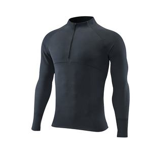2025 nouveau demi fermeture éclair manches longues hommes T-Shirts en gros vêtements de sport de plein air Fitness tissé pour entraînement de gymnastique col montant - Product Image 4