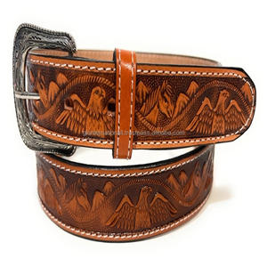 High Quality Men's fashionable Western Leather <b>tooling</b> belt and accessories with eagle designer <b>engraved</b> <b>tooled</b> leather belt - Product Image 2