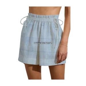 Shorts de week-end à cordon de serrage imprimés au bloc pour femme, en coton, pour l'été, la détente et la plage - Product Image 1