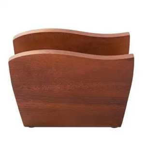 Wooden Magazine <b>File</b> Holder With Dual Compartment Curved Top Smooth Polished Finish Elegant Desk <b>Storage</b> Organizer - Product Image 1