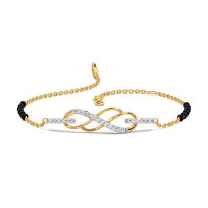 Gold Plated Double Infinity Mangalsutra <b>Bracelet</b> <b>for</b> <b>Women</b> Black <b>Beads</b> Traditional <b>Bracelet</b> with Diamond Fine Jewelry - Product Image 1