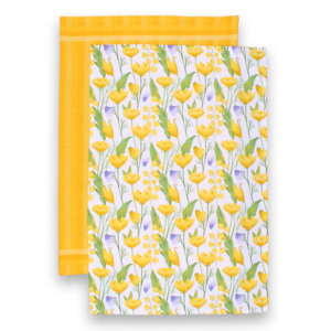 100% algodón 2PC Toalla de cocina Diseño de flores impresas + Toalla de cocina Waffle Suave comodidad Secado de absorción rápida Lavado a mano ecológico - Product Image 3