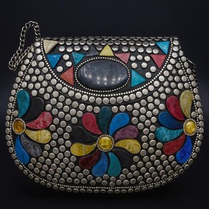 Promotional Mosaic Shell <b>Clutch</b> Bag with Circular Pattern Custom Shape <b>Silver</b> Tone Decorative Design Handmade Classic - Product Image 3