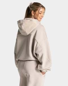 Sweat-shirt décontracté pour femme, couleur beige, coupe ample, en molleton de coton premium respirant, avec détails contrastants, OEM - Product Image 2