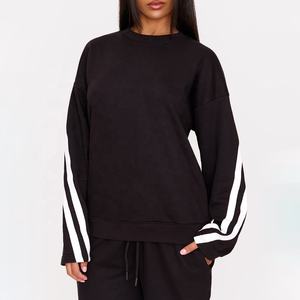 Pantalones de chándal de pierna ancha a rayas en contraste negro, sudaderas de cuello redondo holgadas, chándal para correr - Product Image 2