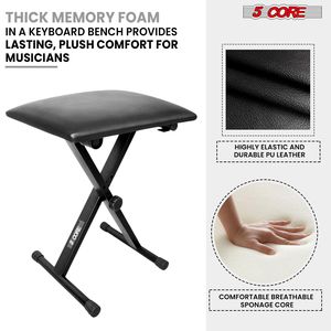 Sgabello Regolabile per Pianoforte con Cuscino Imbottito da 2 Pollici, Altezza 19 Pollici, Panca Portatile per Tastiera per Chitarristi - Product Image 2
