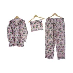 Ensemble de pyjama en coton floral confortable pour femmes, imprimé indien, grande taille, vêtements de nuit thermiques et respirants avec poches - Product Image 1