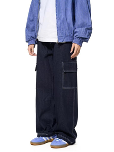 Men Black Denim Jeans Baggy Loose Fit Multi Pocket Streetwear Wide Leg Casual Fashion Custom Label <b>Pants</b> - Product Image 6