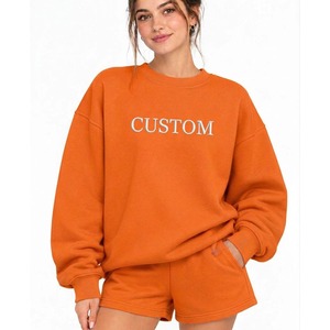 Conjunto de Sudadera y Pantalones Cortos de Forro Polar para Mujer con Logotipo Personalizado, Cuello Redondo, Corte Holgado, Ropa Informal para Primavera/Verano - Product Image 3
