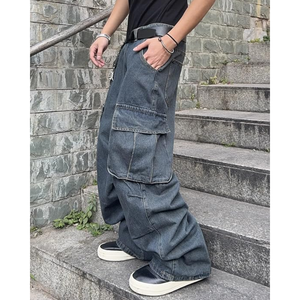 กางเกงยีนส์ทรงหลวมสำหรับผู้ชาย – กางเกงยีนส์ขากว้างน้ำหนักปานกลางพร้อมกระเป๋าคาร์โก้ กางเกงสตรีทแวร์ลำลองสไตล์ฮิปฮอปสำหรับนักสเก็ต - Product Image 3