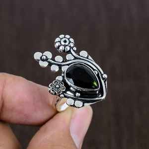 Faceted Onyx Flower Ring 925 Sterling Silver Boho Band Handmade Gemstone Jewelry Statement <b>Gift</b> - Product Image 4