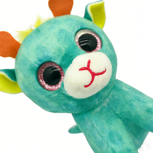 Porte-clés personnalisé en peluche mini cerf tie-dye vert sarcelle, adorable animal de la forêt assis avec de grands yeux roses pailletés, breloque de sac en peluche - Product Image 5