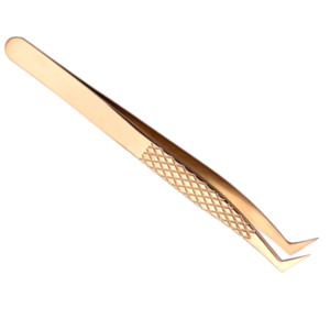 Pince à cils en acier inoxydable doré en forme de L, avec poignée diamantée, pointe en fibre à 90 degrés, pour extensions de cils volume, fournisseur OEM - Product Image 5