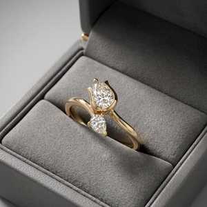 Anillo de Oro Amarillo de 14k con Diamante Cultivado en Laboratorio de 1.01CT Corte Pera, Diseño Abierto, para Boda, Compromiso, Fiesta, Regalo, Amuleto - Product Image 5