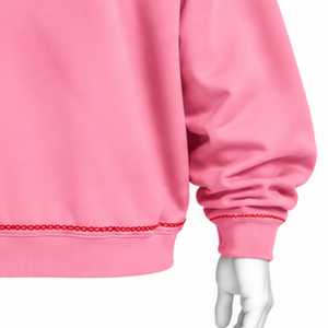 <b>Pink</b> Indus Embroidered Pullover Hoodie Decorative Floral Stitch Kangaroo Pocket Oversized Casual Streetwear Winter <b>Sweatshirt</b> - Product Image 6