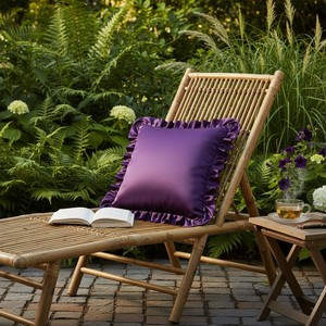 Funda de Almohada de Satén Morado de Lujo con Borde de Volantes/Fruncido, Funda de Cojín Decorativa Suave para Decoración del Hogar, Tamaño y Color Personalizables - Product Image 2