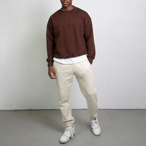 Sweat-shirt col rond en coton pur 350g, coupe oversize, épaules tombantes, poche latérale, style vintage délavé à l'acide, en tissu éponge - Product Image 3