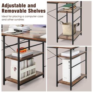 Scrivania a L con Libreria, Scrivania da Ufficio Regolabile e Pieghevole con Fori per Cavi in MDF - Product Image 2