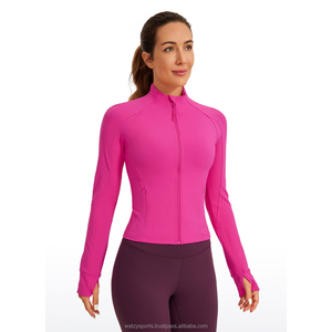 Women Gym Shirt Cropped Slim Fit Workout T Shirt Weightless Track Athletic Shirt Full Zip Jacket with Thumb Holes - Product Image 1