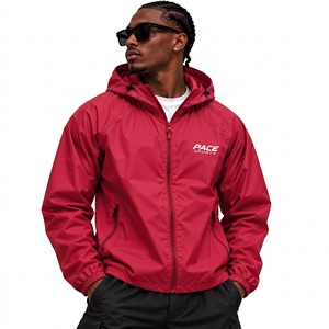 mens retro bright cyan sky blue windbreaker jacket hooded waterproof lightweight nylon full <b>zip</b> running coat streetwear - Product Image 2