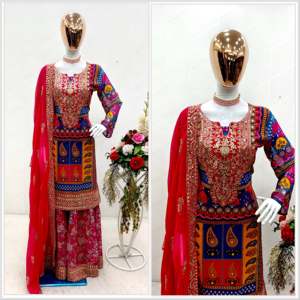 Top de fiesta de diseñador para mujer-Sarara con conjunto Dupatta Elegante ropa de noche - Product Image 2