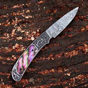 Couteau pliant personnalisé en acier Damas avec revêtement en titane, manche en bois coloré OEM, cadeau personnalisé gravé, produit Palace LLC - Product Image 4