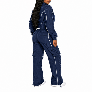 Ensemble survêtement coupe-vent zippé pour femme, pantalon cargo, tenue streetwear légère en nylon - Product Image 6