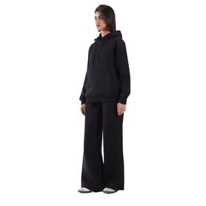 Sudadera con Capucha Negra Oversize Personalizada con Logo para Mujer, de Forro Polar Grueso, Estilo Pullover con Hombros Caídos, Ropa Urbana al por Mayor - Product Image 4