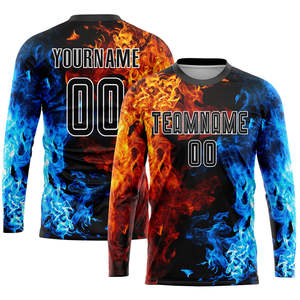 Camiseta de Fútbol Sublimada Personalizada con Estampado de Llamas, Manga Corta para Hombre, Absorbe la Humedad, Ajuste Atlético, Ropa Deportiva para Equipo, Adulto - Product Image 5