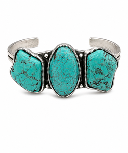 Bracelet manchette statement en turquoise style western, trois pierres brutes, fait main, style bohème, bijoux pour femme, cadeau - Product Image 2