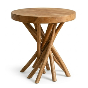 ARTERRA Luxury Round <b>Side</b> <b>Table</b> Teak Branch Wood Art <b>Rustic</b> Accent Furniture for Living Room Bedroom Home Decor - Product Image 1