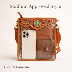 Bolso bandolera transparente para estadio con solapa floral de cuero repujado |   Bolso Transparente Estilo Western Turquesa para Conciertos |   Bolso Tote con Correa para el Hombro para Mujer - Product Image 3
