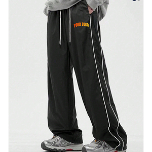 New Arrival Men <b>Nylon</b> Loose Fit <b>Track</b> <b>Pants</b> with Contrast Side Piping Elastic Waist Drawstring Casual Sports Trousers - Product Image 1