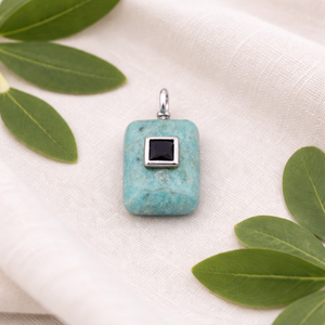 Lapis Lazuli Rounded Rectangle Pendant Silver Plated Bezel <b>Set</b> <b>Square</b> Zircon Charm Handmade Jewelry Connector Wholesale - Product Image 5