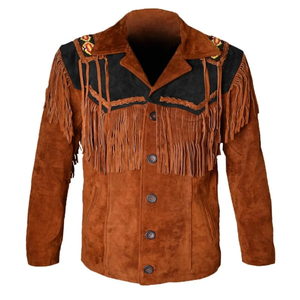 Modern <b>Men</b>’s Brown Wastern <b>Suede</b> Fringe <b>Jacket</b> Handmade Cowboy Coat with Black Yoke Vintage Cowboy Style Bulk Order - Product Image 1